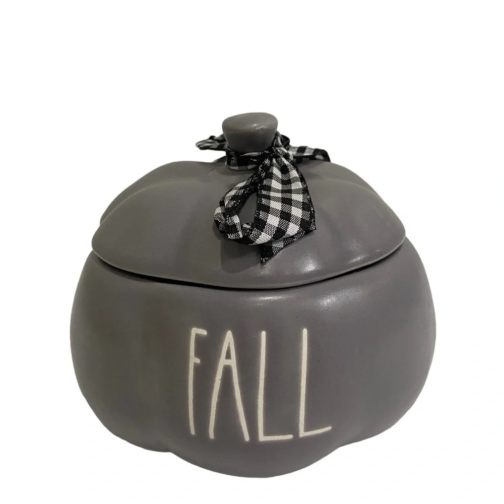 Rae Dunn Mini FALL holiday decor Pumpkin - Grey - 4 inch - Canister - Picture 1 of 10